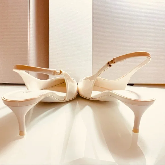 Zara White Slingback low Heels Pointed Toe Faux Patent leather EU40 US9M - Picture 5 of 11